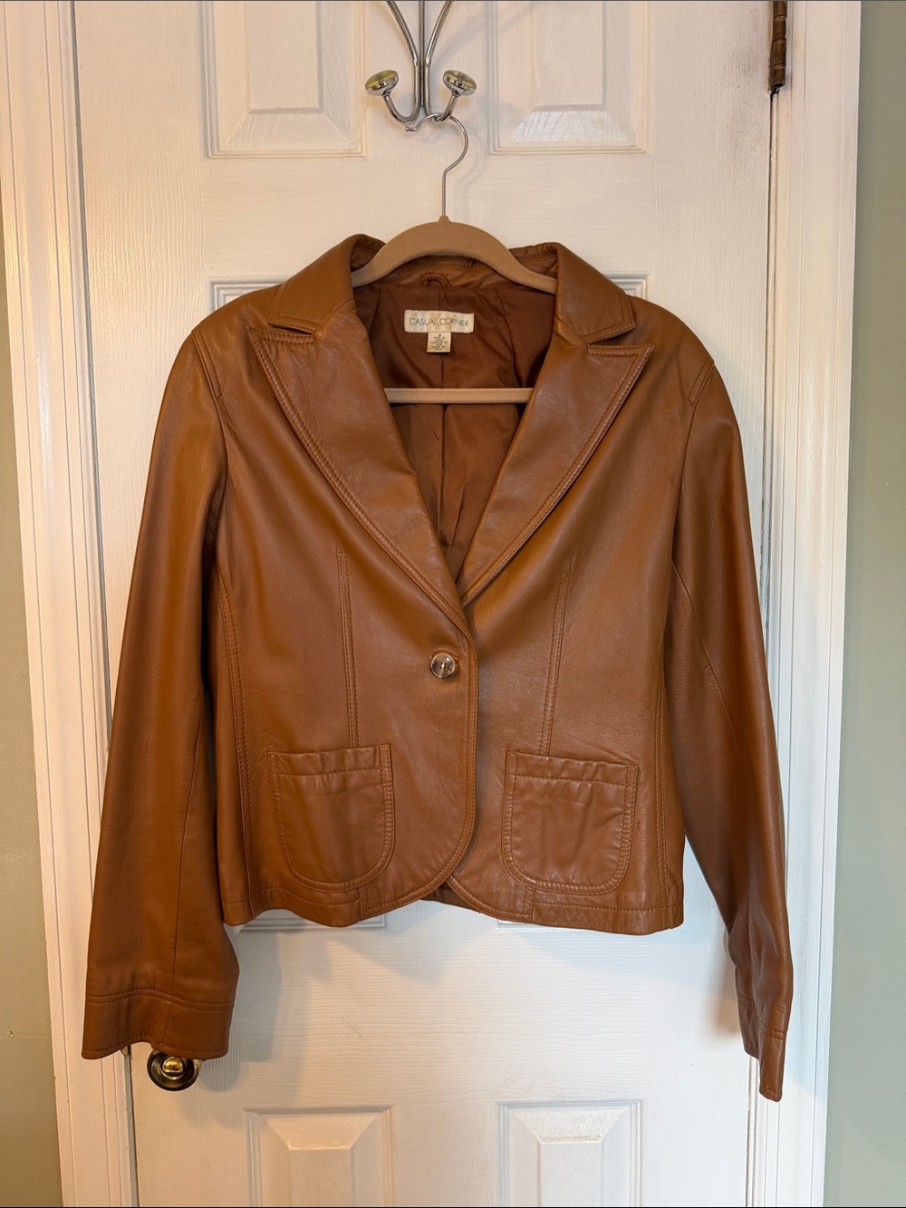 Casual Corner Chestnut Leather Single-Button Blazer Jacket